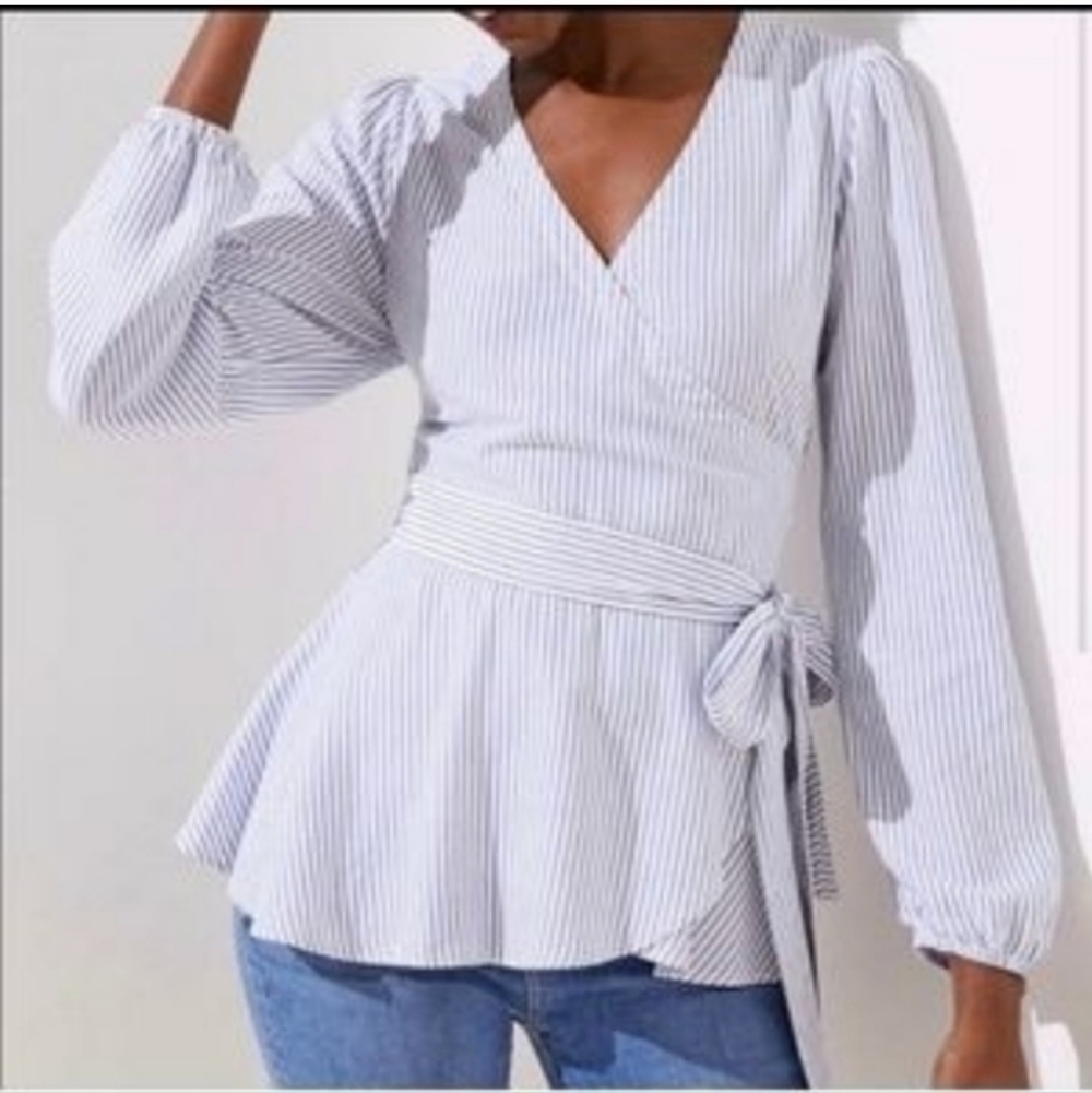 LOFT Blue and White Striped Blouse